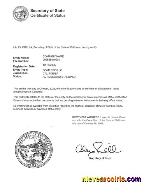 USA California certificate of good standing, version 2